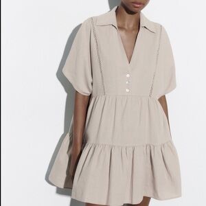 NWT Zara Linen Blend Lace Trim Dress
